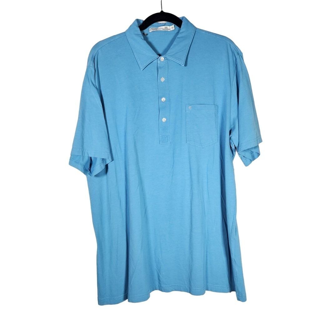 Criquet Polo Shirt Mens XXL Blue Short Sleeve Pima Cotton Golf Preppy Stretch